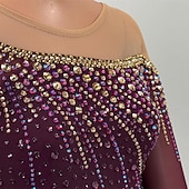 voordelige Schaatsjurken-Kunstschaatsjurk Dames Voor meisjes Schaatsen Jurken Bordeaux Lapwerk Open achterkant Netstof Spandex Hoge Elasticiteit Opleiding Wedstrijd Kunstschaatskleding Klassiek Kristal / Bergkristal Lange