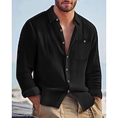 economico Camicie di lino-Per uomo Camicia Camicia di lino Camicia casual Camicia con Bottoni Camicia di cotone Semplice Vacanza Camicia hawaiana Nero Bianco Giallo Blu marino Manica Lunga Bavero Primavera Autunno
