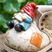 Недорогие Скульптуры-Кашпо для суккулентов в форме гнома в форме ботинка – красочный расписанный вручную цветочный горшок из смолы для декора сада, украшения патио &amp;выращивание мини-растений