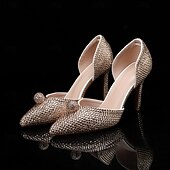 preiswerte Klassische Pumps-Champagnerfarbenes Set mit Strass-Stilettos und Clutch für Damen – elegante High Heels mit spitzer Spitze für Hochzeiten, Abschlussbälle und Abendpartys