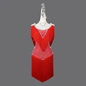 cheap Competition Dress-Latin Dance Dress Rhinestone Tassel Women's Performance Training Sleeveless Salsa Rumba Dancewear Costumes