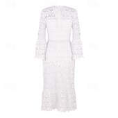 preiswerte Weiße Spitzenkleider-Damen Langes Kleid Maxikleid Spitzenkleid Freizeitkleid Sommerkleid Mode Modern Täglich Strand Wochenende Normale Passform Einfach Langarm V Ausschnitt Weiß Gelb Rosa Blau Sommer Frühling