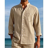 economico Camicie di lino-Per uomo Camicia Camicia di lino Camicia casual Camicia con Bottoni Camicia di cotone A righe Vacanza Camicia hawaiana Nero Bianco Blu reale Cachi Manica Lunga Colletto alla coreana Primavera Autunno