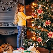 Недорогие Венки, Гирлянды и Декорации-20 искусственных рождественских цветов пуансеттии с двухслойной розовой окантовкой, 5,9 дюйма, сверкающие рождественские цветочные украшения для венков, рождественской елки, свадеб и праздничного