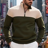 abordables Sudadera con capucha de vellón-Hombre Sudadera Sudadera con estampado de gofres Sudadera con capucha y cremallera de un cuarto Sudadera con capucha de lana Sudadera con capucha forrada de polar Negro Verde Ejército Azul Marino