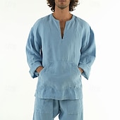 abordables Ensembles t-shirts-Homme Ensembles T-shirt Tenues 2 pièces Ensemble Short manche longue Col en V Été Printemps Uni Mode Occasionnel 2 pièces Poche Avant Vacances Tenue quotidienne Sortir Jaune Bleu Vert T-shirt haut de
