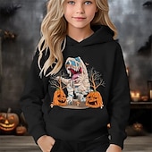 billiga Flickans Halloween kostymer-Halloween Pojkar 3D Pumpa Dinosaurie Huvtröja Långärmad Vår Höst Mode Streetwear Barn 4-12 år Huva Utomhus Ledigt Dagligen Normal