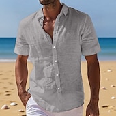 economico Vacanza-Per uomo Camicia di lino Camicia Estiva Abbigliamento da spiaggia Camicia con Bottoni Semplice Vacanza Crociera Nero Bianco Verde chiaro Rosa Manica Corta Collo ripiegato Estate Abbigliamento