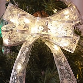 お買い得  木のアクセサリー-クリスマスリボンフェアリーライト 16/33フィート 100個のLEDストリングライト 電池式 2インチゴールドホイルリボン 温白色のきらめきホタルライト付き 室内用 星空 ホリデーデコレーション クリスマスツリー用