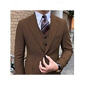economico Giacche e Completi uomo-Uomo Casuale Completi in Tweed Bavero classico Caffè Tinta unita Vestibilità su misura 3 pezzi