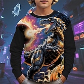 billiga Pojkes Halloween kostymer-Halloween Pojkar 3D Tecknat Pumpa Dinosaurie T-shirt Långärmad Vår Höst Mode Grundläggande Barn 4-12 år Rund hals Utomhus Ledigt Dagligen Normal