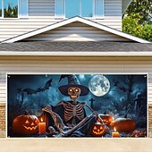 Halloween Tapestry Garage Door Cover Large Hanging Backdrop Skeleton Pumpkin Bat Fantasy Psychedelic Party Outdoor Shooting Backgrounds Front Door Home Decor4