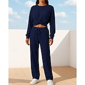 abordables Chándales-Mujer Conjuntos de chándal con jersey Conjuntos deportivos casuales Conjuntos de salón de 2 piezas Perneras anchas Color sólido Trajes de Yoga Primavera Negro Verde Ejército Al Aire Libre Viaje Correr