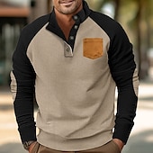 abordables Sudaderas Básicas_-Hombre Sudadera Pana Sudadera Con Capucha Pull-over Sudadera con capucha y botones Albaricoque Caqui Claro Negro Verde Ejército Burdeos Cuello Mao Plano Retazos Deporte Casual Diario Ropa de calle