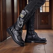 economico Stivali da motociclista-stivali da combattimento neri da uomo - stile motociclista con lacci punk gotico, catene e fibbie, calzature urbane streetwear per outfit da città