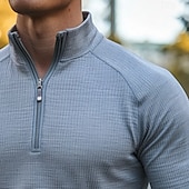 preiswerte Klassisches Poloshirt für Herren-Herren Waffel-Poloshirts Viertel-Reißverschluss-Poloshirt Outdoor Lässig Reißverschluss Viertelreißverschluss Langarm Mode Modern Einfarbig Texture Gestrickt Frühling &amp; Herbst Ganzjahres Schmale