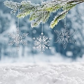 billige Ornamenter-6 stk. krystall snøfnuggpynt i julekrystall, hengende snøfnuggpynt i akryl, rosa istapp-snøfnuggpynt i 3 farger til juletrefest, hjemmedekorasjon