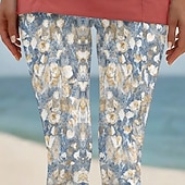 baratos Graphic Leggings-Women's Pants Trousers Leggings Cozy Leggings Streetwear Casual Full Length High Waist Floral Elastic Waist Print Breathability Comfortable Stretchy Vacation Street Daily Wear Blue Summer Spring Fall