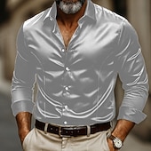 economico Camicie in raso da uomo-Per uomo Camicia Come la seta Camicia in raso Camicia elegante Camicia casual Camicia con Bottoni Semplice Affari Abbigliamento casual alla moda Nero Giallo Rosso Blu marino Manica Lunga Colletto