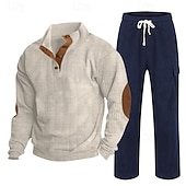 economico Tute basic-Per uomo Maglia Tuta da Ginnastica Set di abiti Collo alla coreana All'aperto Quotidiano Sportivo Coulisse Tasca Blocco di colori Nero Blu marino Marrone Poliestere Velluto a coste Abbigliamento