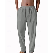 billiga Semester-Herr Linne Byxor Långbyxor Sommarbyxor Strandbyxor Snörning Ficka Elastisk midja Slät Komfort Andningsfunktion Semester Dagligen Helgdag Hawaiisk Boho 다크 카키 Svart