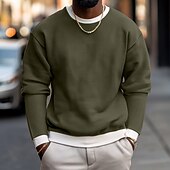 preiswerte T-Shirt mit Waffelstrick-Herren Waffel T-Shirt Pullover Sweatshirt T-Shirt Langarmshirt Langarm Rundhalsausschnitt Herbst Frühling &amp; Herbst Einfach Mode Designer Basic Geschichtet Mode Falscher Zweiteiler Urlaub Straße Lässig
