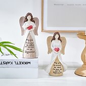 economico Sculture-1 pezzo di un angelo creativo in resina che tiene un cuore rosso con uno slogan in inglese è un elemento decorativo adatto per pareti di sfondo per TV, ingressi, sale studio, scrivanie per uffici e