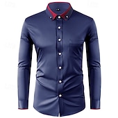 economico camicie da uomo no stiro-Per uomo Camicia Camicia elegante Camicia button-down Camicia non stiro Semplice Formale Matrimonio Nero Bianco Vino Blu marino Manica Lunga Collo ripiegato Estate Primavera Abbigliamento diamante