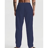 billiga Semester-Herr Linne Byxor Långbyxor Sommarbyxor Strandbyxor Snörning Ficka Elastisk midja Slät Komfort Andningsfunktion Semester Dagligen Helgdag Hawaiisk Boho 다크 카키 Svart