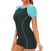 abordables Lycra de surf-Femmes Maillot de bain Maillot Anti UV Protection Solaire UV UPF50+ Manche Courte Maillot de Bain Zip Up Natation Surf Patchwork Été Printemps