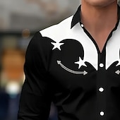 economico camicie western da uomo-Per uomo Stella Camicia Camicia Western Camicia da cowboy Manica Lunga Vintage Retrò All'aperto Vacanza Primavera Autunno Collo ripiegato Stampa 3D Camicia tipo lino Nero 1 Nero