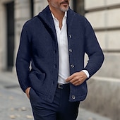 preiswerte Herren Strickjacke-Herren Pullover Strickjacke Gerippt Stricken Normale Oberteile Gestrickt Knopf vorne Einfach Umlegekragen Urlaub Mode Lässig Alltagskleidung Bekleidung Winter Frühling &amp; Herbst Schwarz Marineblau M L