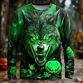 tanie koszulki Halloween-Halloween Męskie 3D Wilkołak Podkoszulek Długi rękaw Podkoszulek Druk 3D Półgolf Koszula Moda Przesadny Ulica Codzienny Niebieski Fioletowy Pomarańczowy Lato Wiosna Jesień Odzież S M L XL XXL XXXL