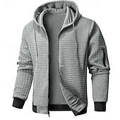 economico felpe con cappuccio da uomo di base-Per uomo Felpa con cappuccio Felpa con cappuccio a zip intera Felpa con cappuccio a nido d&#039;ape Rosso bordeaux Nero Bianco Verde militare Blu marino Con Cappuccio Semplice Cerniera Sport &amp; Outdoor