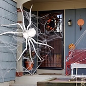billige Halloween-gigantisk halloween hårete edderkopp realistisk skummel hvit edderkopp rekvisitter dekorasjon for innendørs og utendørs dekorasjon