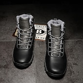 abordables Botas de invierno y nieve-Botas de trabajo clásicas con cordones de piel sintética color tostado para hombre: botines de seguridad duraderos para exteriores, construcción, senderismo y uso diario.