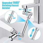  Extensión de aireador de grifo giratorio de 1440°, latón macizo, 2 modos de rociado, conector de grifo de agua giratorio a prueba de salpicaduras para lavabo de baño