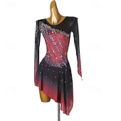 voordelige Schaatsjurken-Kunstschaatsjurk Dames Voor meisjes Schaatsen Jurken Zwart / rood Lapwerk Open achterkant Netstof Spandex Hoge Elasticiteit Opleiding Oefenen Professioneel Kunstschaatskleding Klassiek Kristal