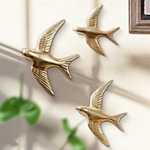 baratos esculturas de parede-Decoração de parede moderna de pássaro voador em resina 3 peças, escultura minimalista de andorinha para pendurar na parede para sala de estar, quarto, escritório, loja ou decoração de festa