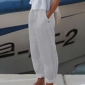 ieftine Pantaloni din bumbac simplu-Pentru femei Mărime Plus Pantaloni scurți din bumbac in Pantaloni inspirați din in Pantaloni scurți căptușiți Simplu Casual Confortabili Lung Natural Culoare pură Micro-elastic Casă Stradă Alb
