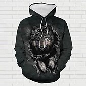 halpa Miesten 3D Collegepaita Setti-Halloween Miesten Susi Eläinkuviointi 2kpl 3D-hupparisarjat Verryttelypuku Huppari Pitkähihainen Pitkät housut Hupullinen Katutyyli Rento arki Katu Urheilu- ja treenivaatteet 3D-tulostus Kevät Syksy
