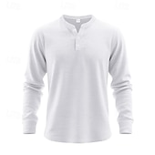 levne základní trička-Pánské Tričko Tričko Henley Trička Tričko Top Dlouhý rukáv Henley Jaro Podzim Bez vzoru Módní Designové Základní Knoflíky Dovolená ulice Jdeme ven Bílá Top tričko pro muže