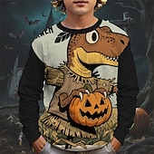 halpa Poikien Halloween-asut-Halloween Poikien 3D Piirretty Kurpitsa Dinosaurus T-paita Pitkähihainen Kevät Syksy Muoti Perus Lapset 4-12 vuotta Tiukka pyöreä kaula-aukko ulko- Kausaliteetti Päivittäin Normaali