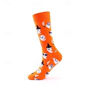 abordables calcetines caseros-Calcetines largos de algodón de Halloween, calcetines con estampado de dibujos animados por encima de la pantorrilla para hombres y mujeres, medias deportivas hasta la rodilla resistentes a los olores