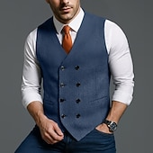 abordables Gilets-Homme Gilet Formel Vacances Quotidien Fête de mariage Mode Classique Printemps Automne Avec Poches Boutons Polyester Confortable Uni Chevrons Double Boutonnage Col en V Coupe Slim Noir Rouge bleu