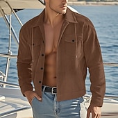 baratos Casacos &amp; Sobretudos para Homem-Homens jaqueta leve Jaqueta de Veludo Jaqueta Carga Jaqueta casual Férias Diário Respirável Bolsos Primavera Outono Tecido Moda Clássico Colarinho Chinês Padrão Adamascado Preto Verde Escuro Marron