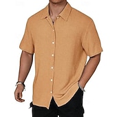 economico camicia da uomo con bottoni-Per uomo Camicia Camicia Estiva Camicia casual Camicia da Spiaggia Camicia con Bottoni Marrone Scuro Nero Bianco Verde chiaro Rosa Manica Corta Semplice Bavero Vacanza Camicia hawaiana Abbigliamento