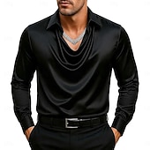 economico Camicie in raso da uomo-Per uomo Camicia Come la seta Camicia in raso Camicia casual Semplice Formale Matrimonio Argento Nero Oro Verde Manica Lunga Bavero Primavera &amp; Autunno Tutte le stagioni Abbigliamento Arricciato