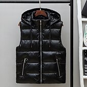 levne Pánská péřová vesta-Pánské Puffer Vesta Kamizelka Vesta Dovolená Denní Rande Módní Na běžné nošení Podzim zima Kapsy Polyester Zahřívací Pohodlné Pevná barva Zip Kapuce Běžný Stříbrná Černá Rubínově červená Tmav