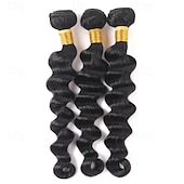 abordables 3 mechones con cierre-Extensiones de cabello humano brasileño suelto y profundo, 3 paquetes con cierre de encaje 4x4.